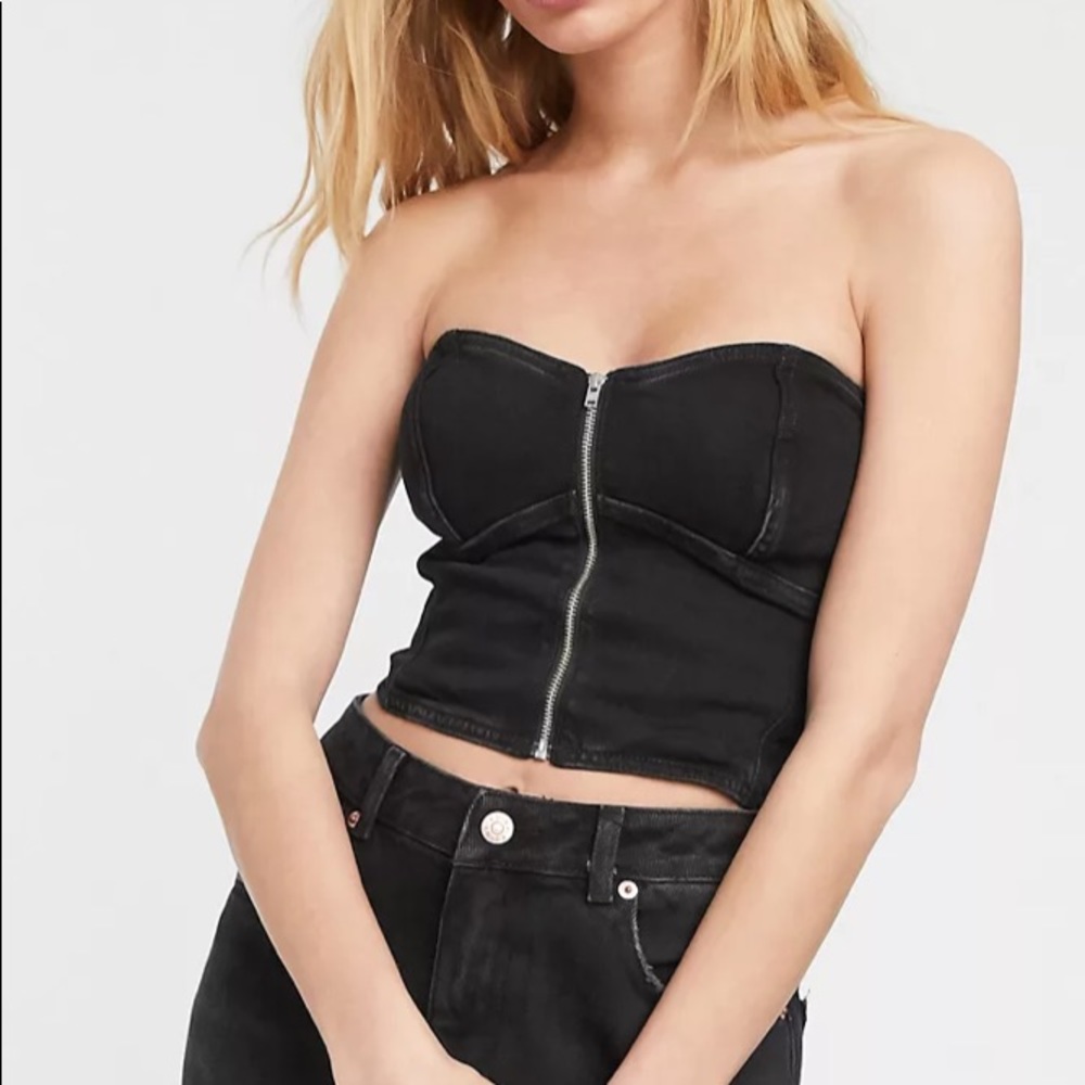 ASOS Weekday Black Denim Zip Tub Top in Black